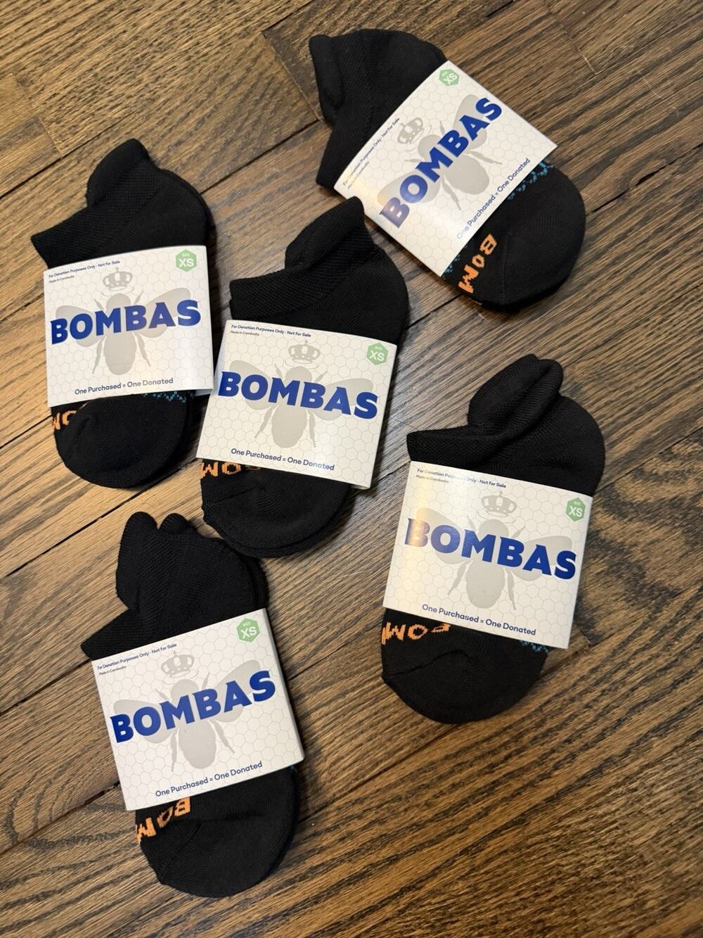 NEW Bombas KIDS XS 5-Pack Honeycomb Solids Ankle Socks in Black NWT